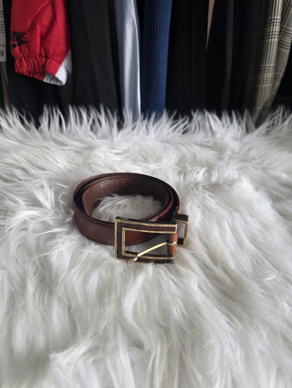 Talbots Brown Leather Belt with Gold Buckle